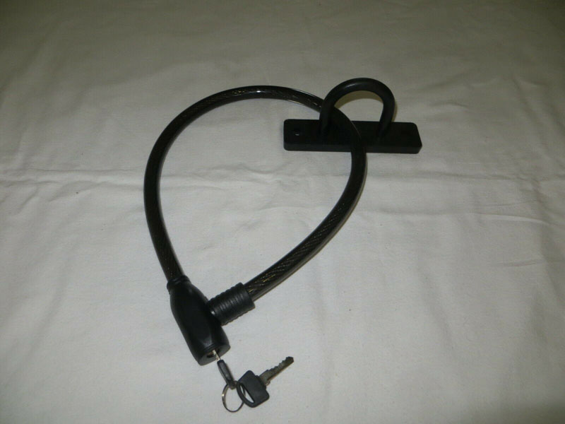 Loop Ground Anchor + Wire Lock Set 800mm Motorcycle Motorbike Bike Security