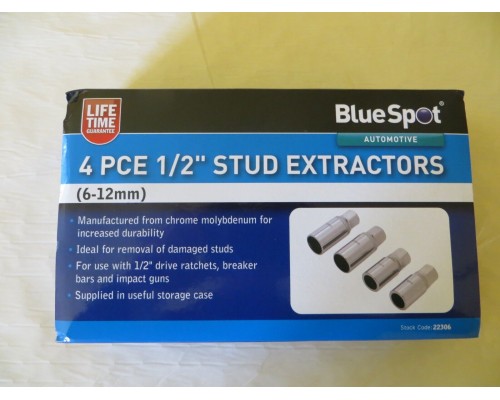Bluespot 4pc Stud Extractor Remover Socket Set 1/2'' Drive Removing Broken Studs